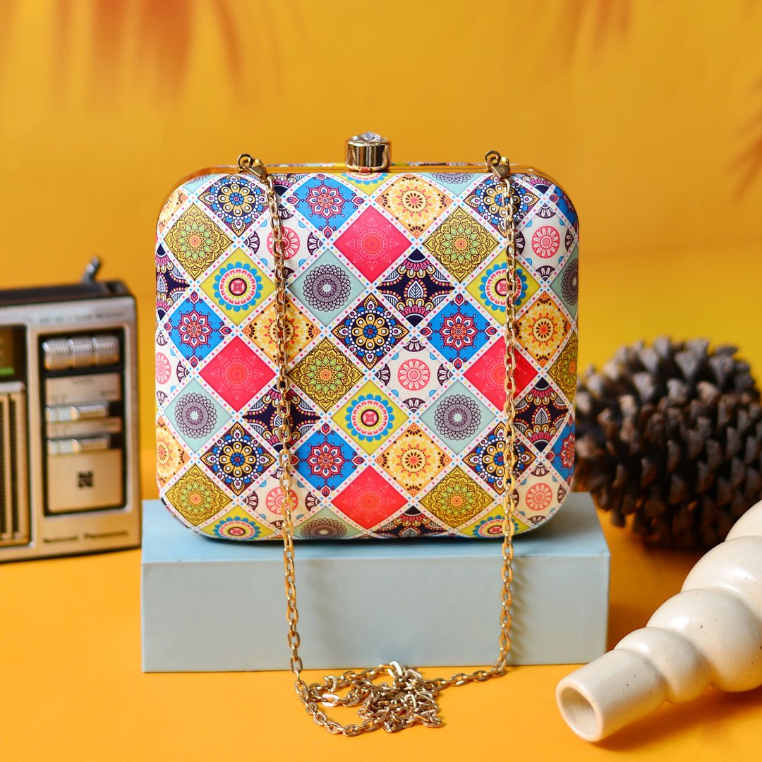 Yellow Multipattern Mandala Clutch