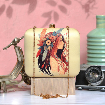 Floral Woman Portrait Printed Clutch