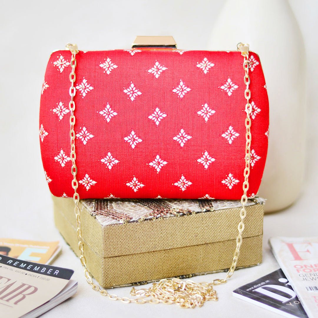 Red Colour Pattern Clutch