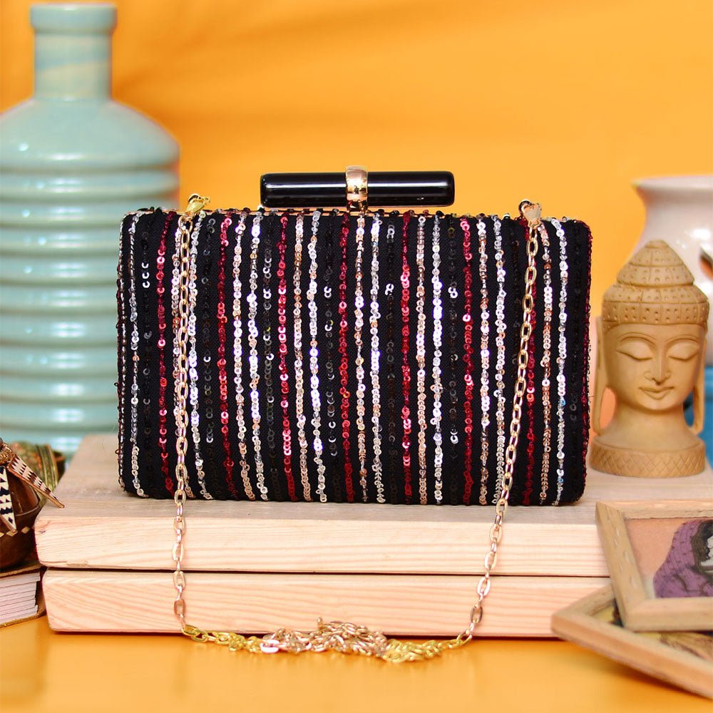 White Strip Sequins Clutch