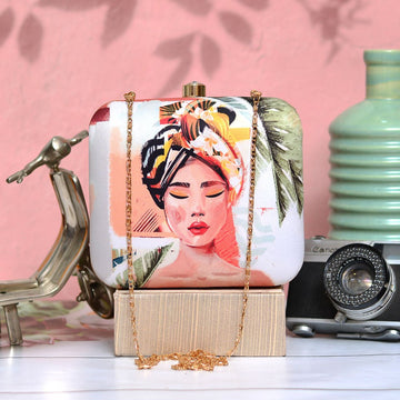 Dreamy Woman Portrait Printed Clutch