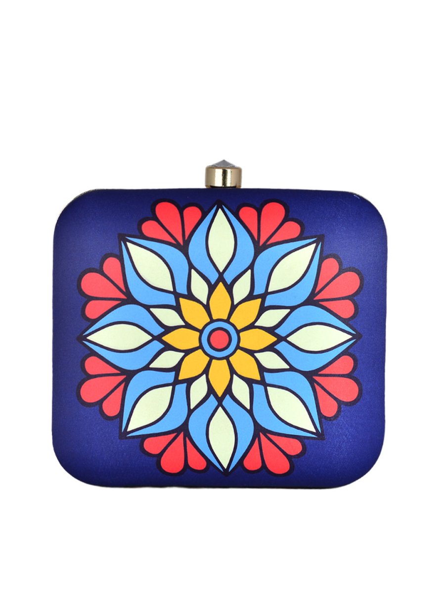 Artklim Dark Blue Mandala Printed Clutch