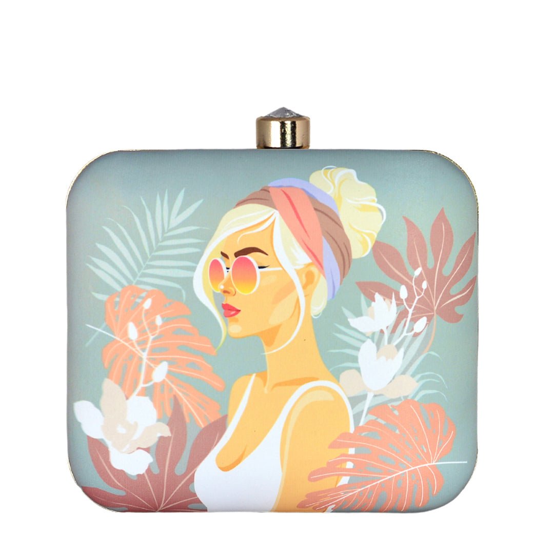 White Hair Woman Printed Clutch