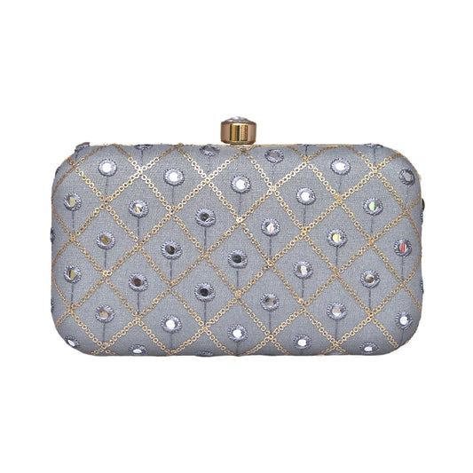 Grey Embroidered Clutch