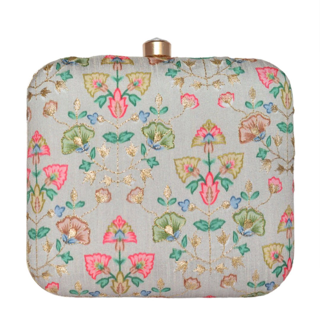 Light Grey Floral Clutch