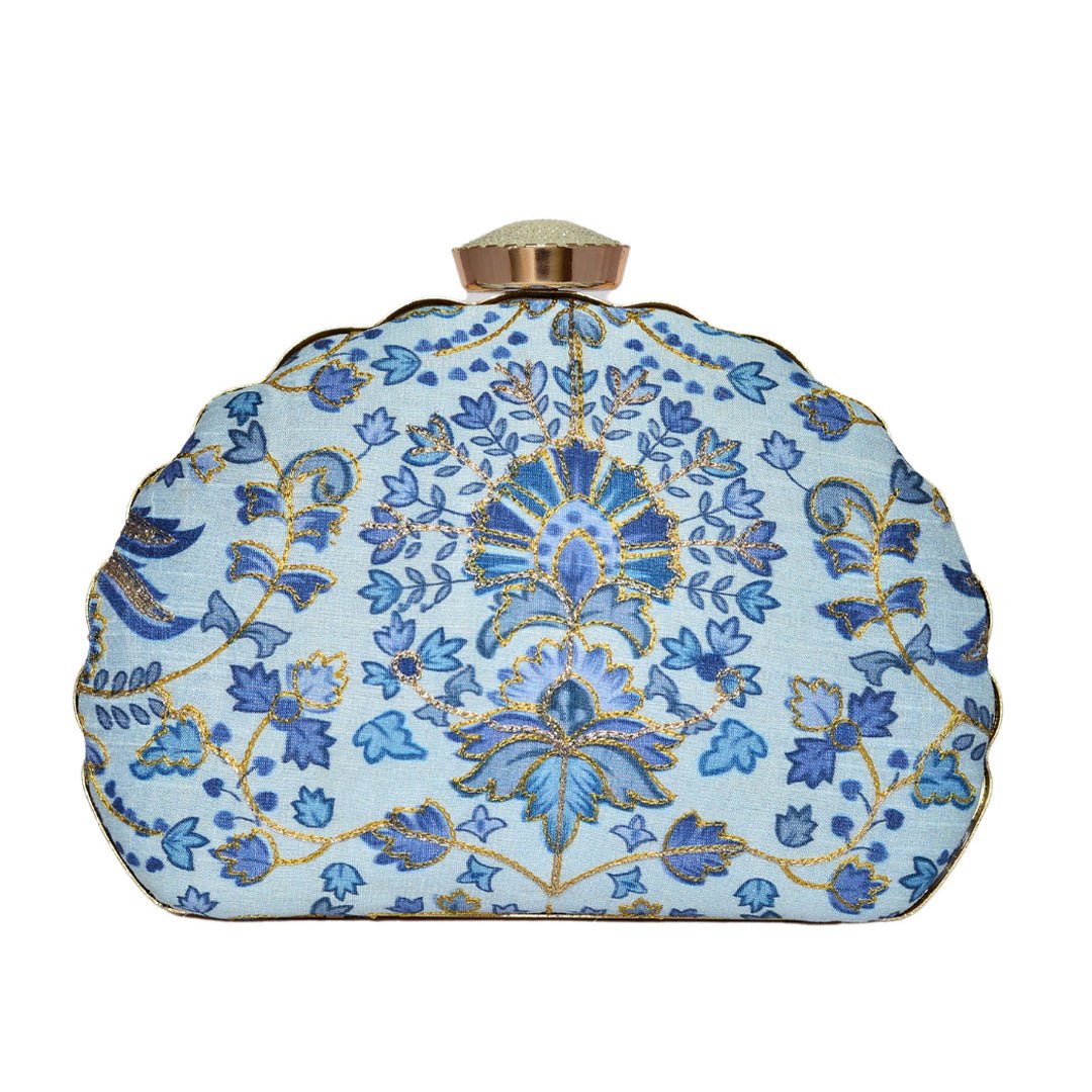 Baby Blue Floral Moon Clutch