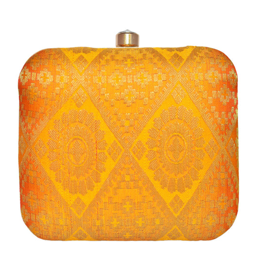Yellow-Orange Brocade  Fabric Clutch
