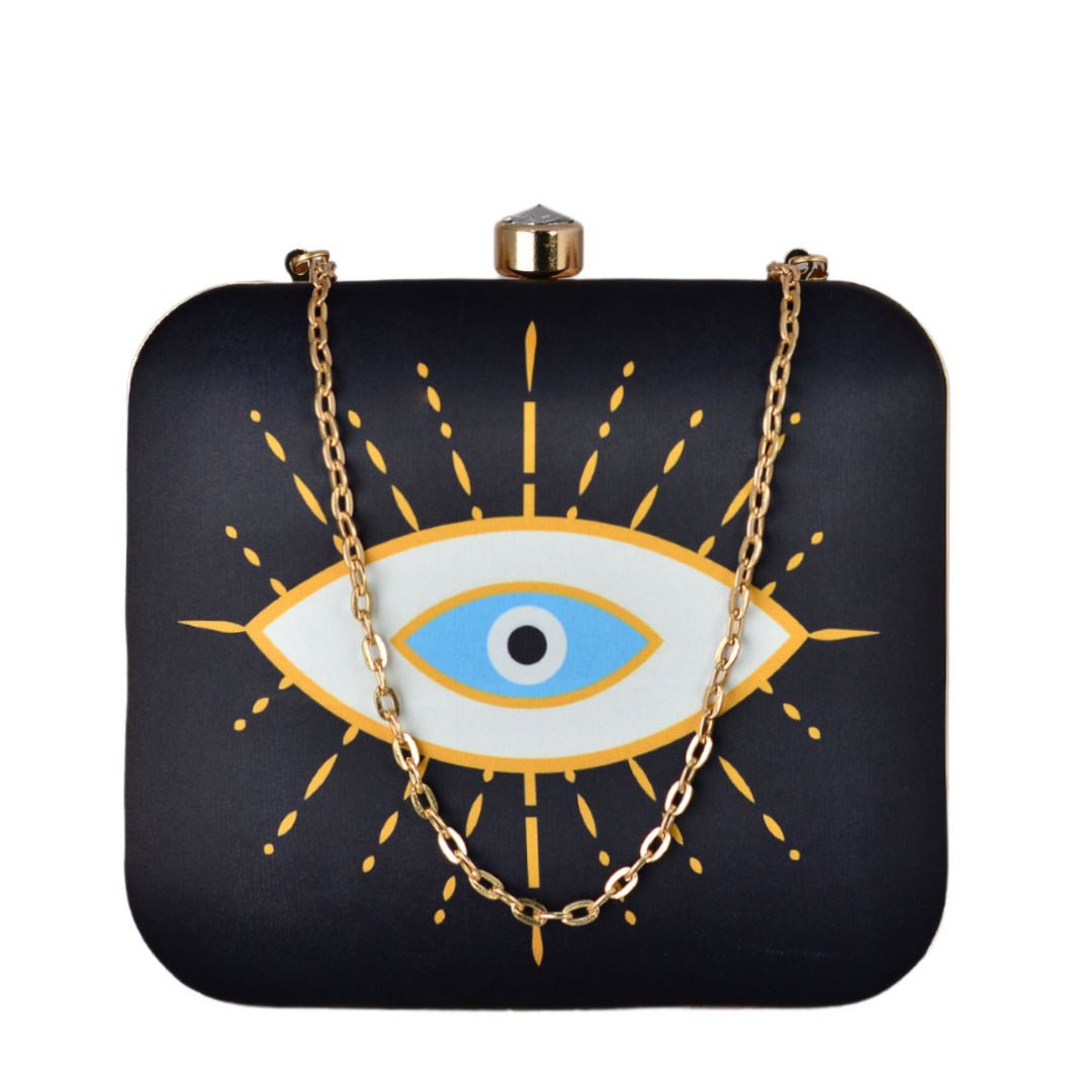 Orange-White Evil Eye Printed Clutch