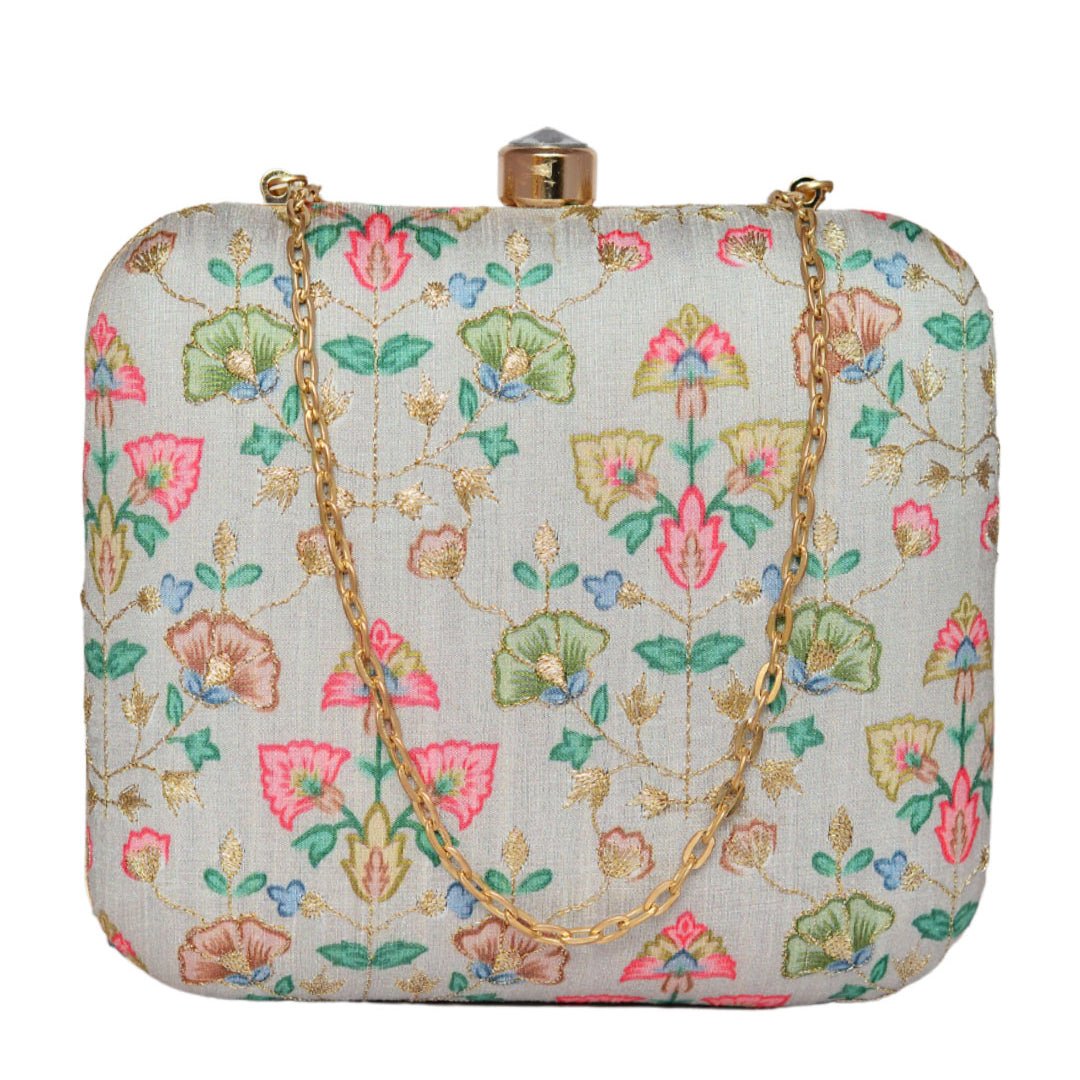 Light Grey Floral Clutch