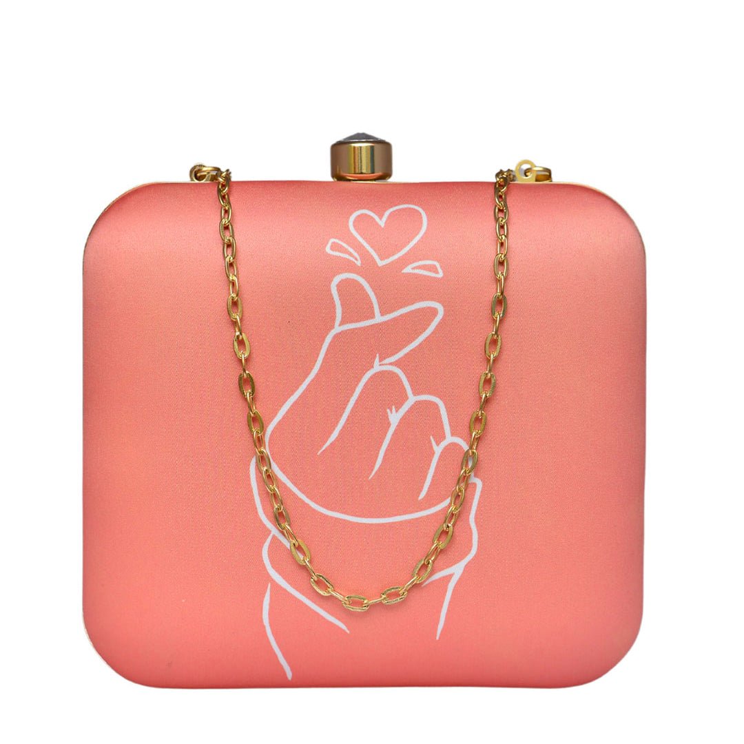 Coral Heart Printed Clutch