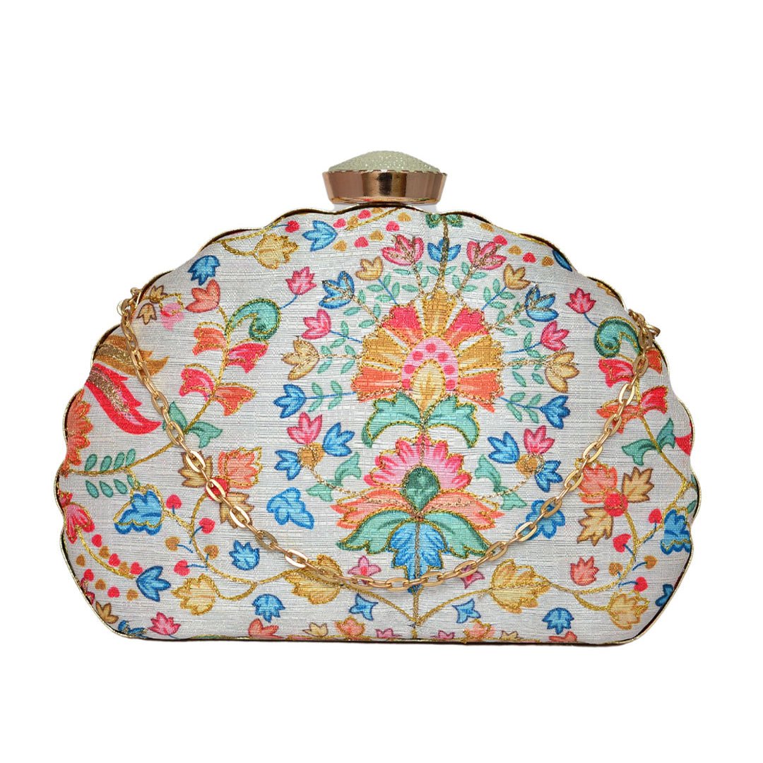 Multicolor Floral Moon Clutch