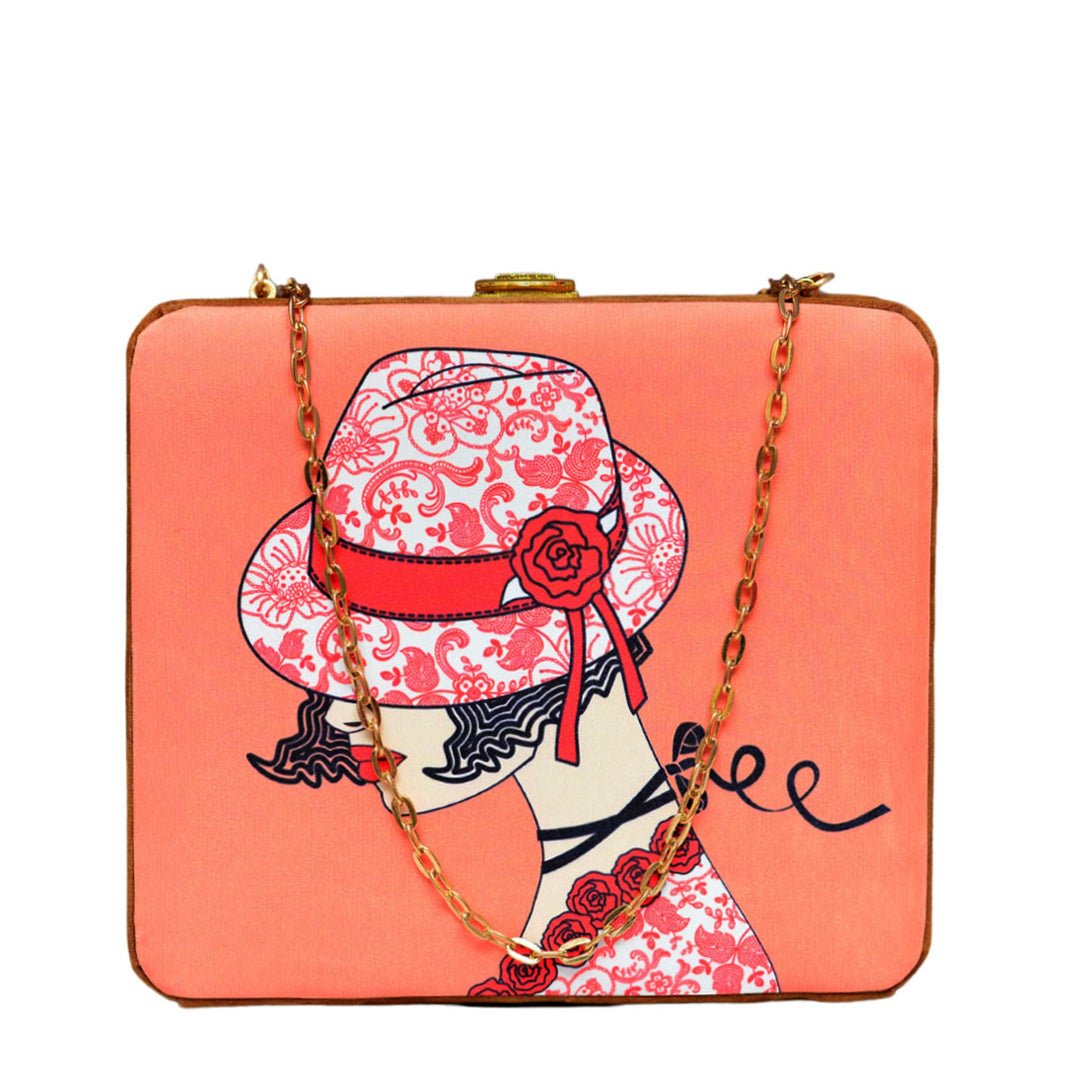 Floral Hat Woman Printed MDF Clutch