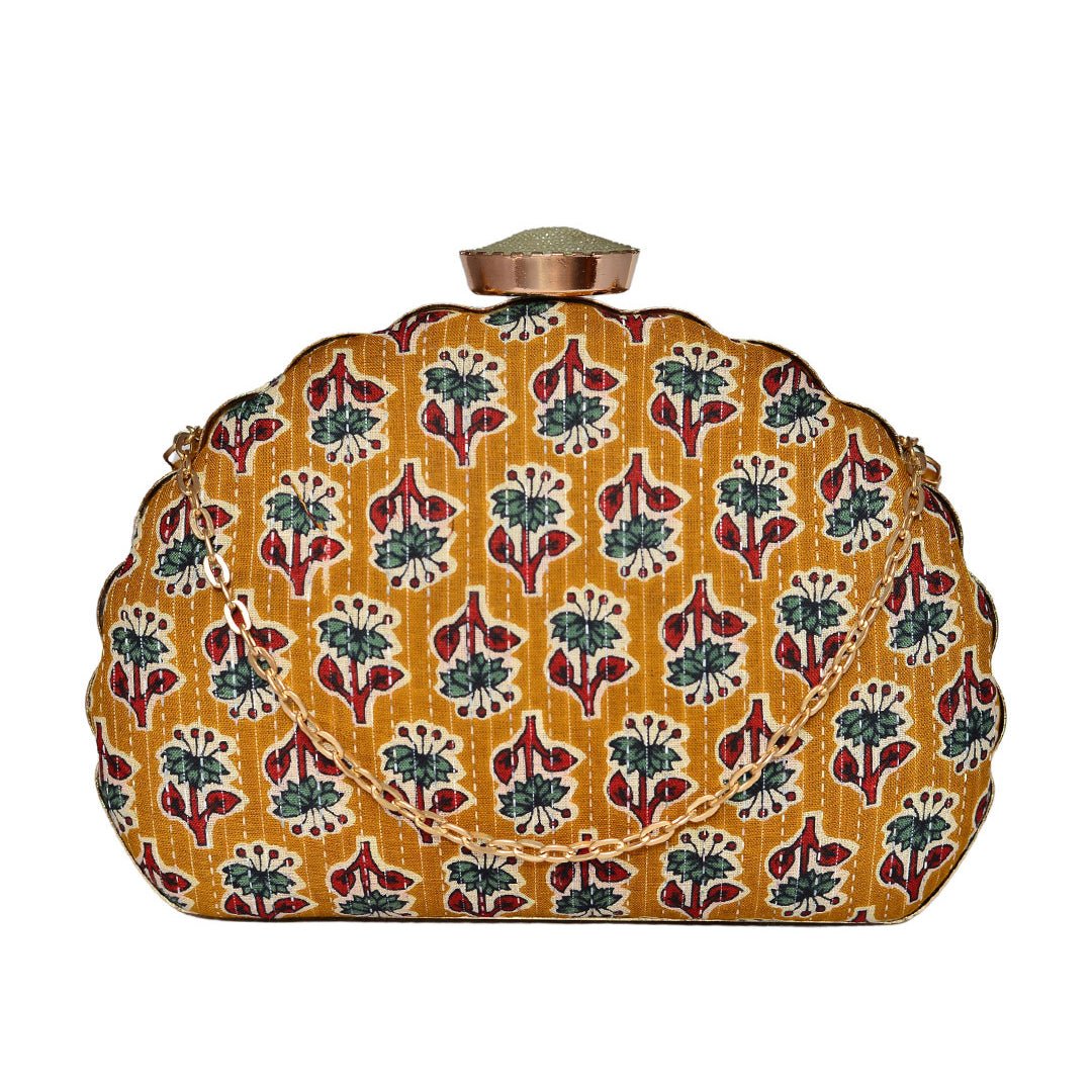 Yellow Embroidered Moon Clutch