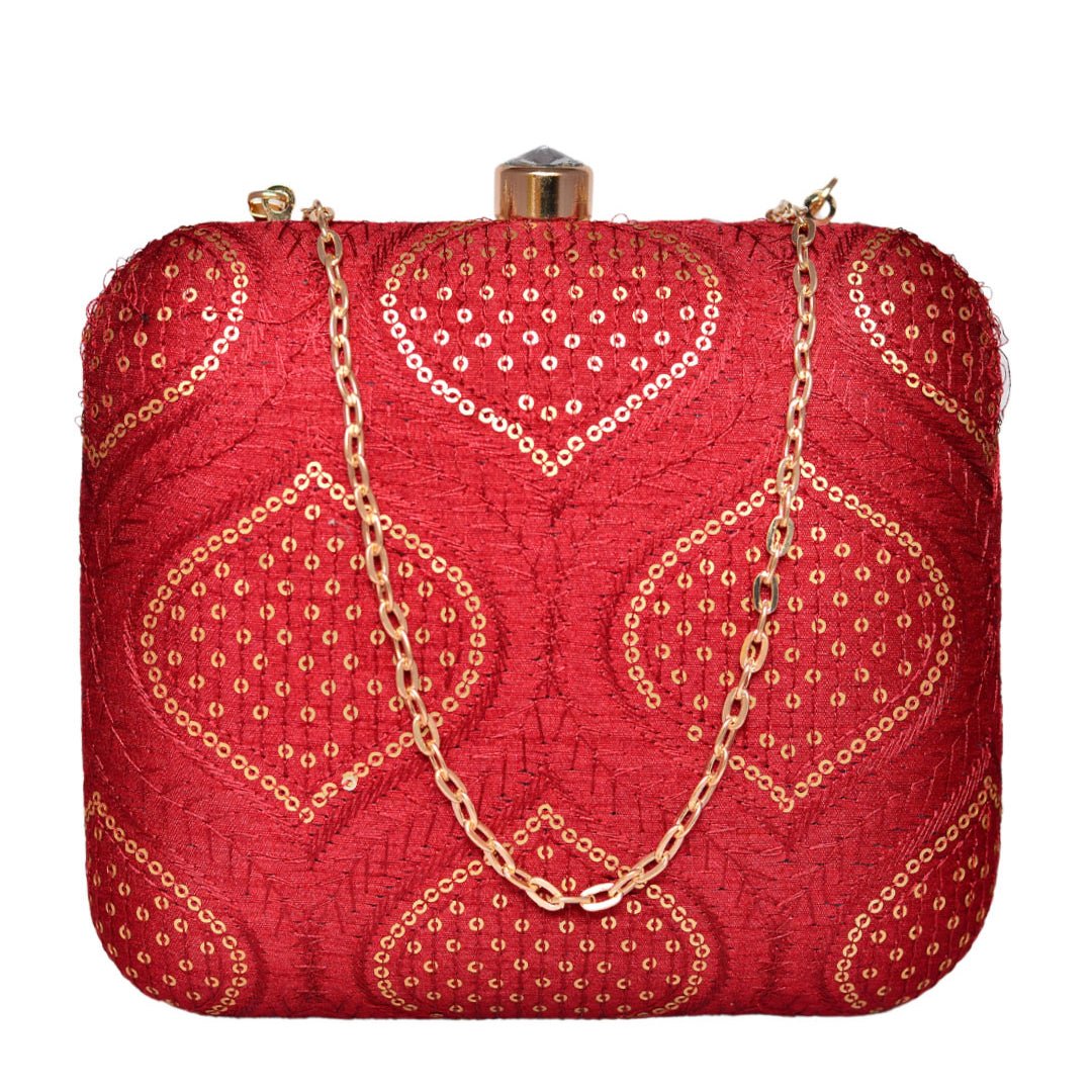 Red Embroidered Clutch