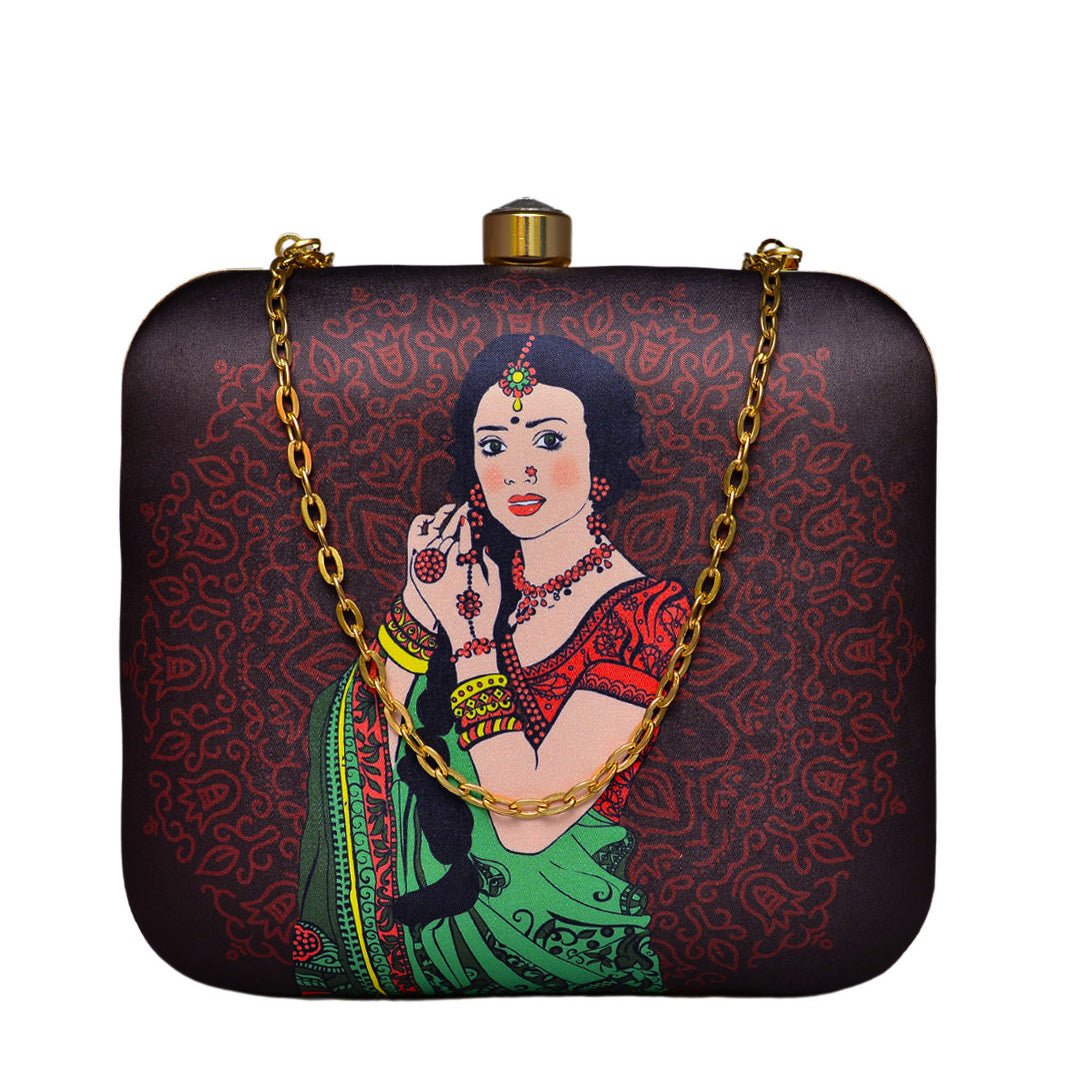 Green Saree Women Printed Clutch