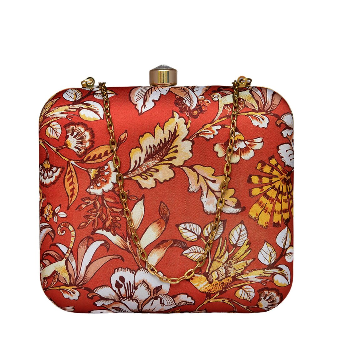 Multi Leaf Printed Clutch