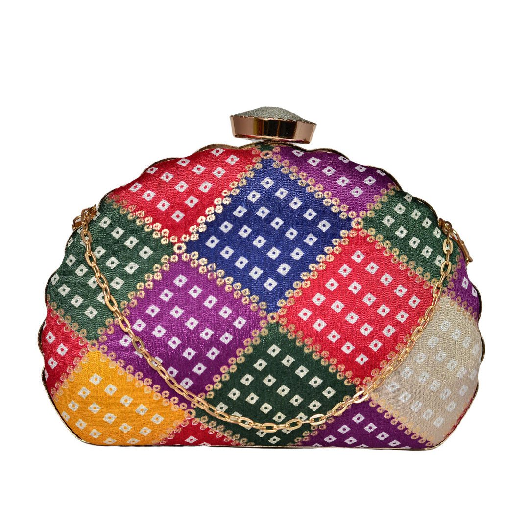 Mixed Pattern Moon Clutch