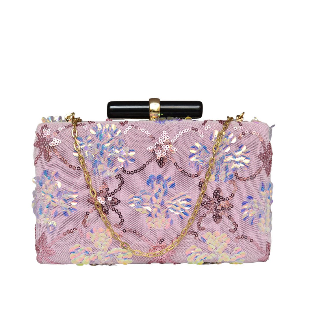 Pink Floral Sequins Clutch