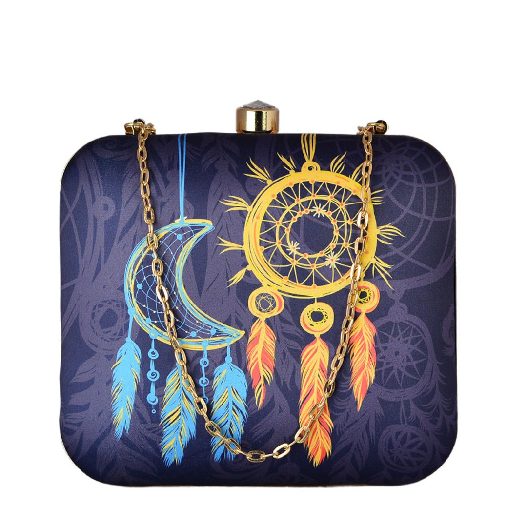 Blue-Orange Dream Catcher Printed Clutch