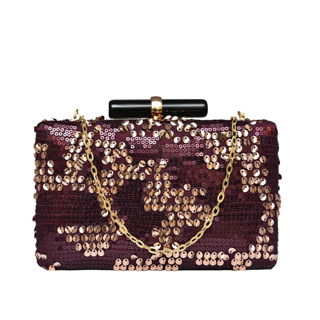 Wine Red Sequins Clutch