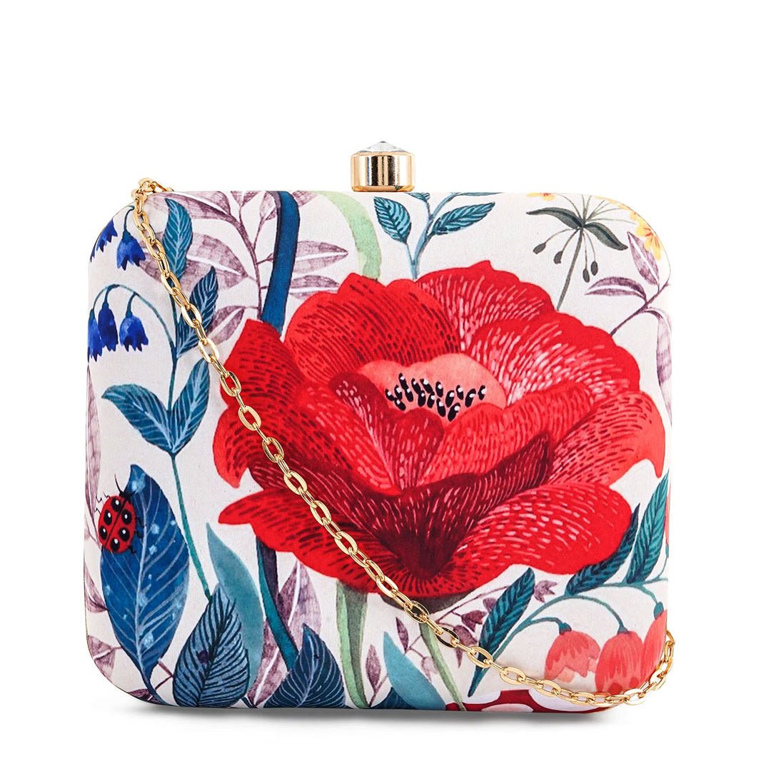 Red Flower Printed Clutch