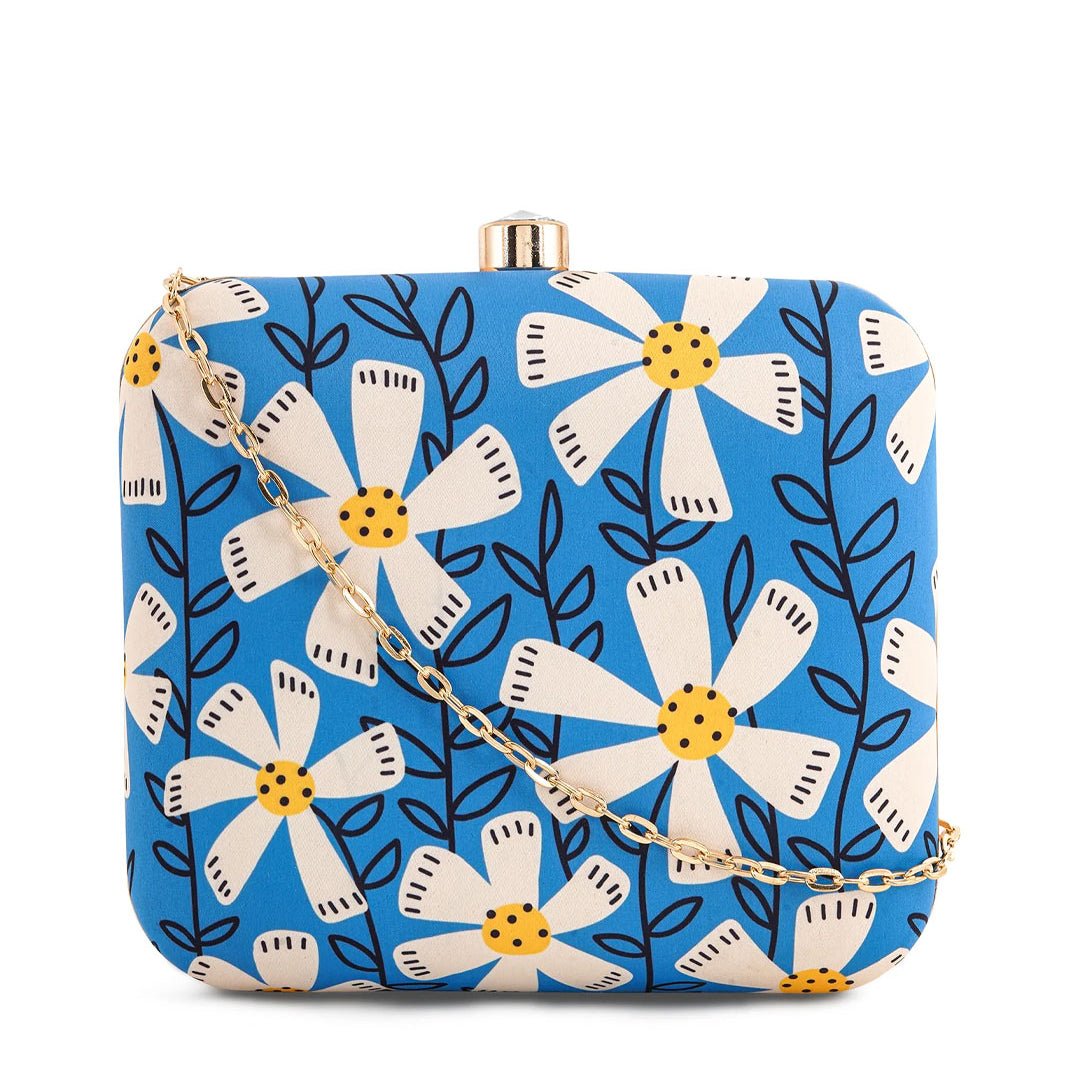 White Floral Printed Clutch