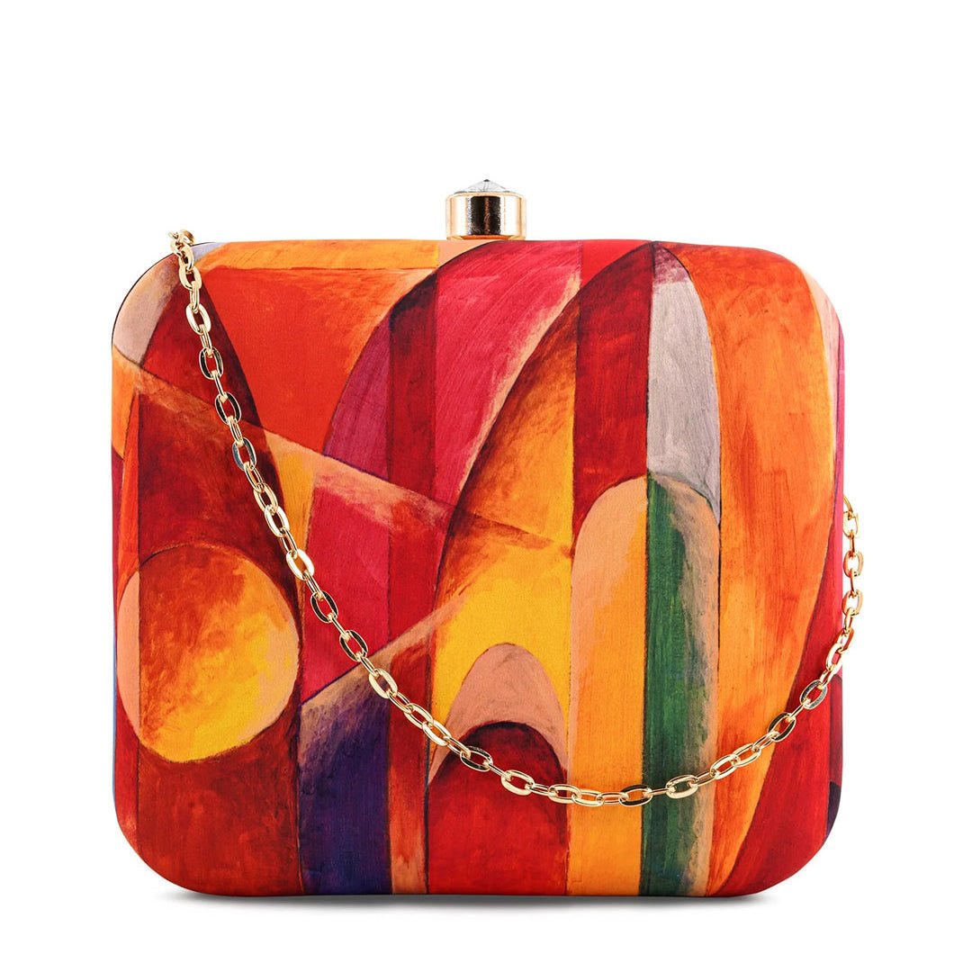 Orange-Yellow Pattern Printed Clutch