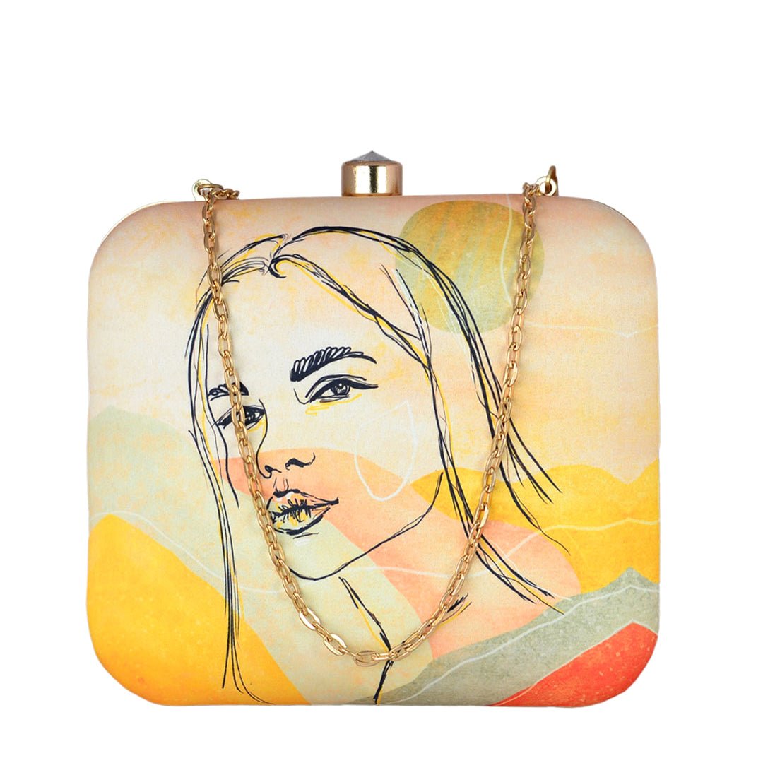 Woman Face Portrait Printed Clutch