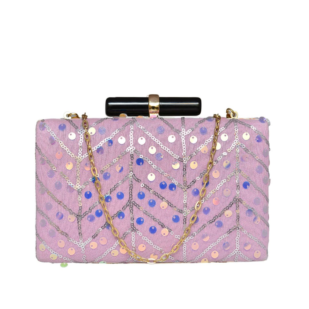 Pink Zigzag Sequins Clutch
