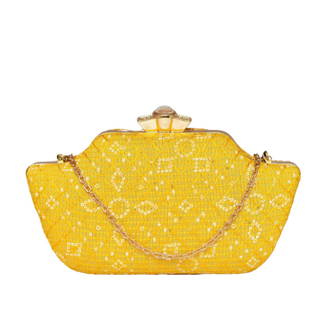 Yellow Embroidered Clutch