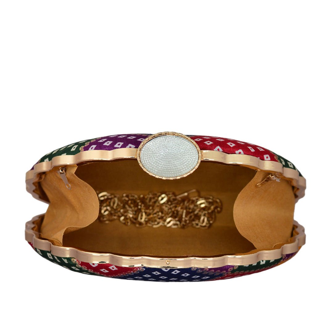 Mixed Pattern Moon Clutch