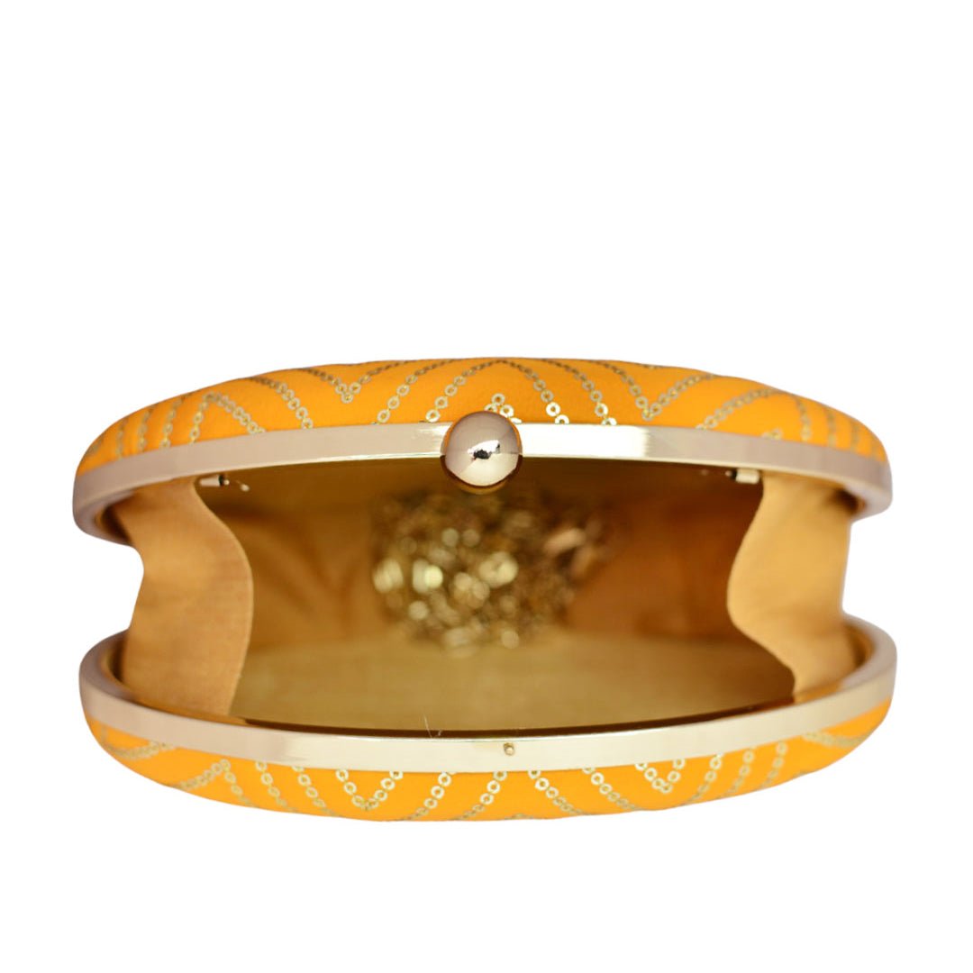 Yellow Embroidered Oval Clutch