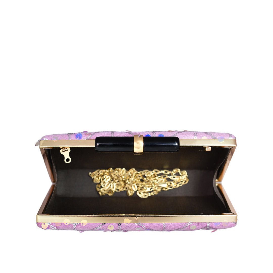 Pink Zigzag Sequins Clutch