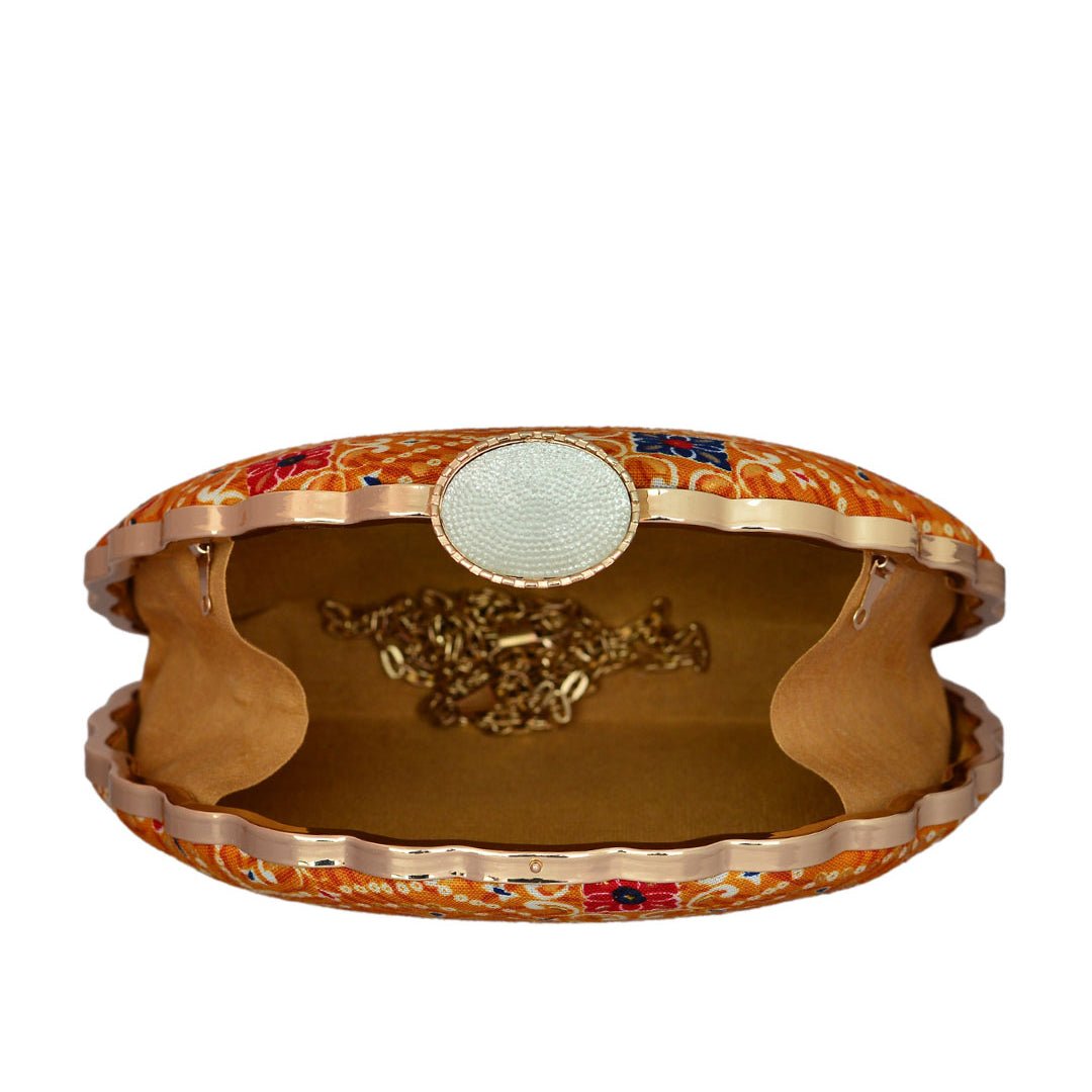 Yellow Embroidered Moon Clutch