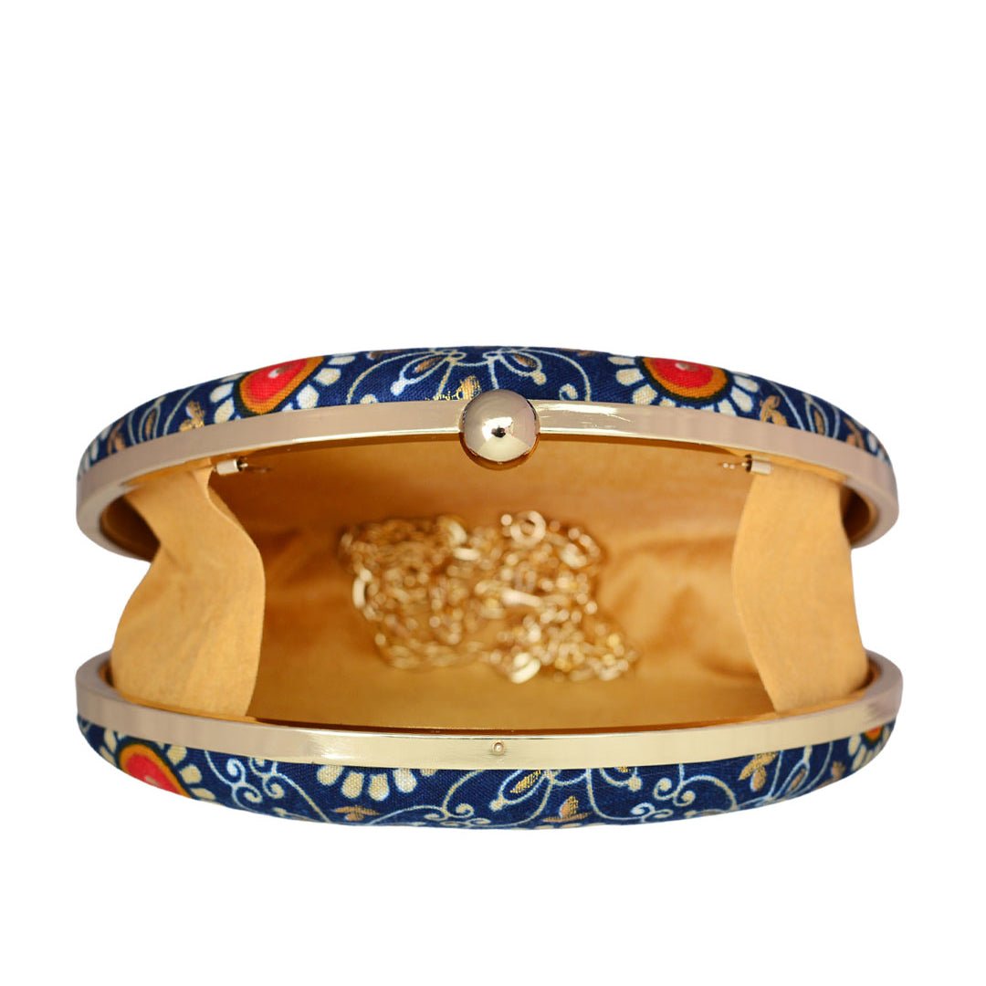 Blue Printed Oval Clutch