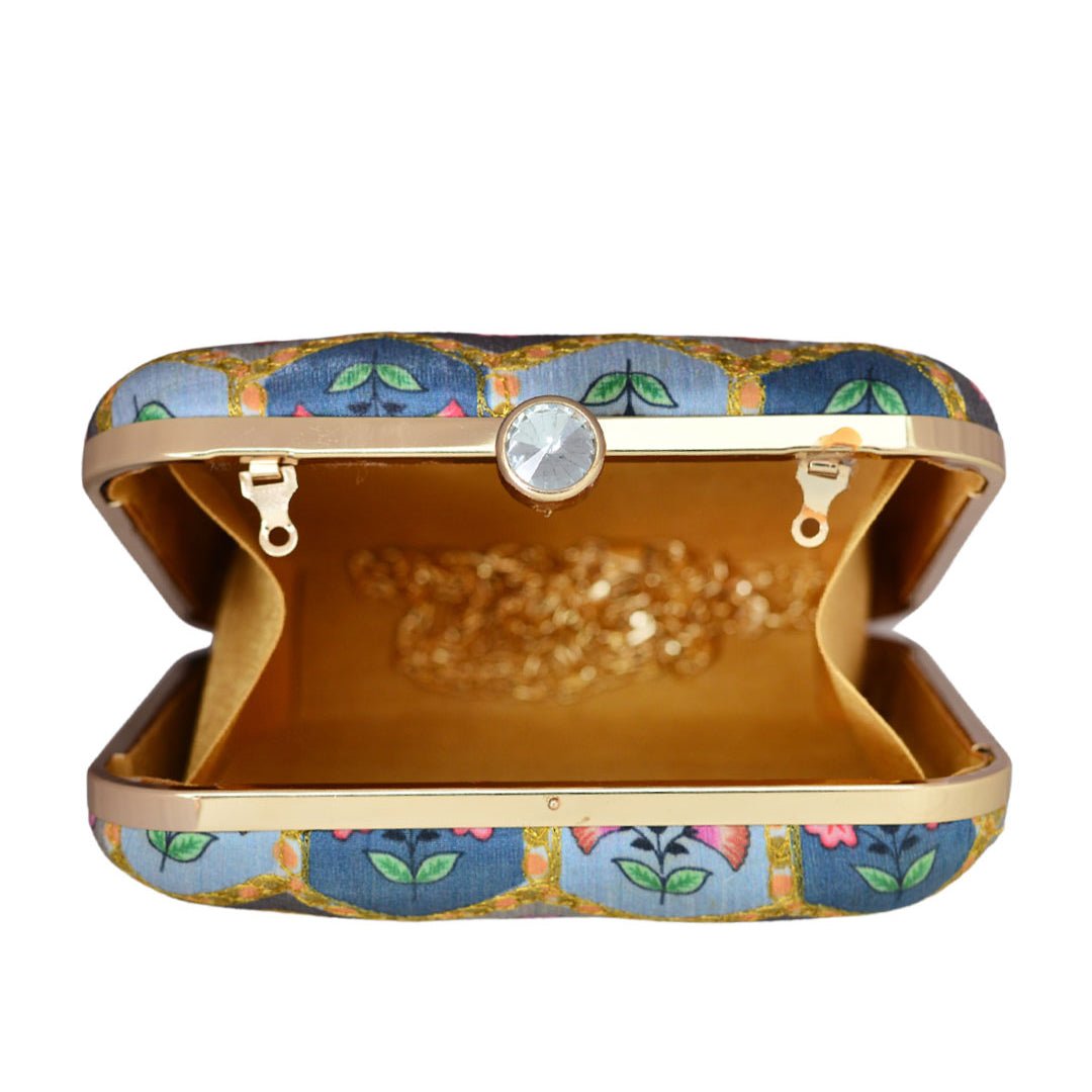 Grey-Blue Floral Clutch