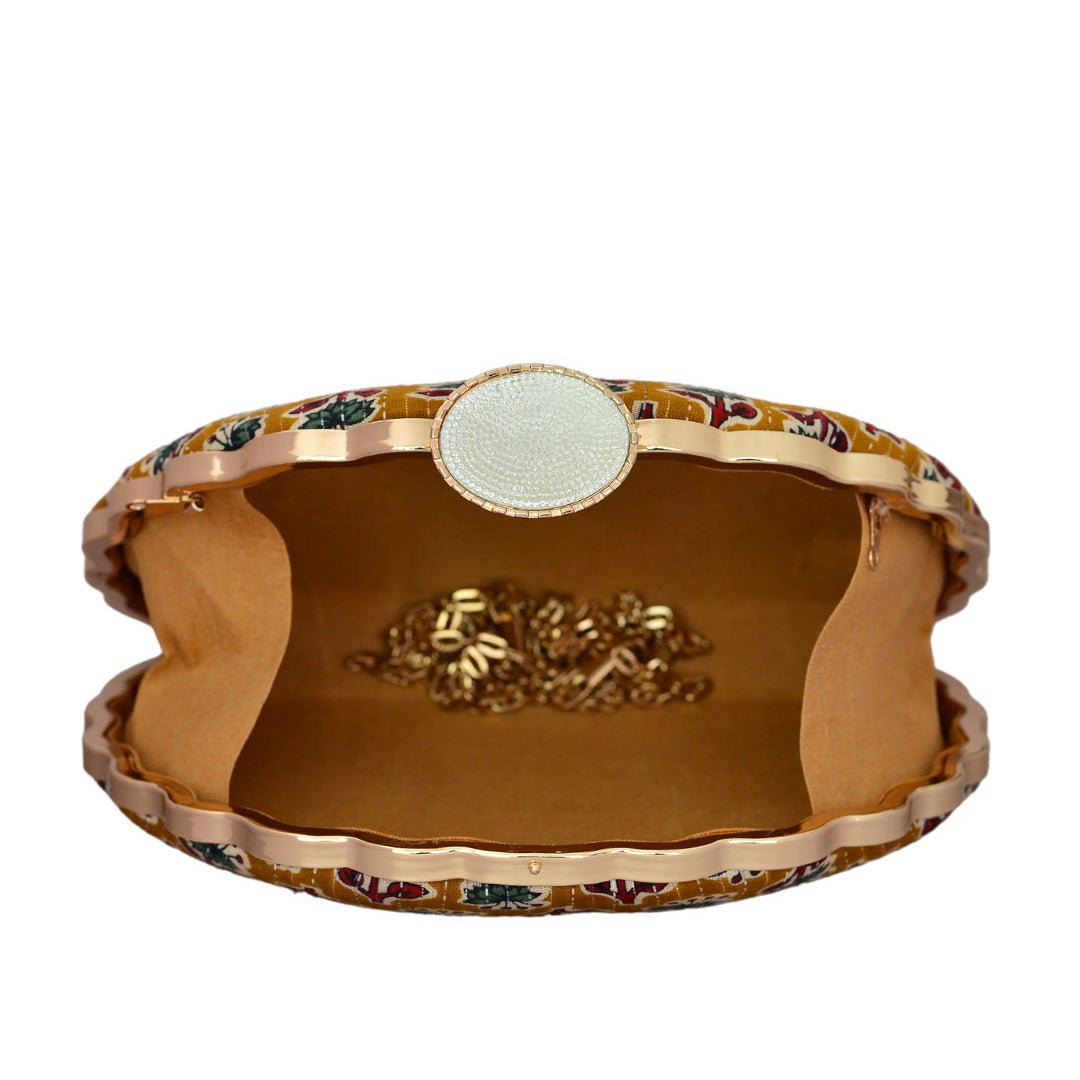 Yellow Embroidered Moon Clutch