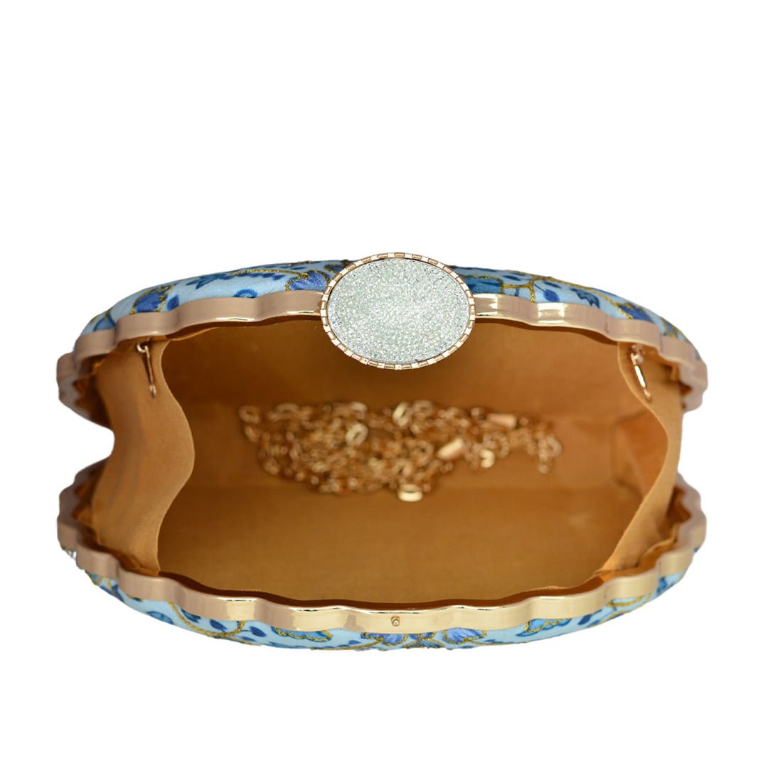 Baby Blue Floral Moon Clutch