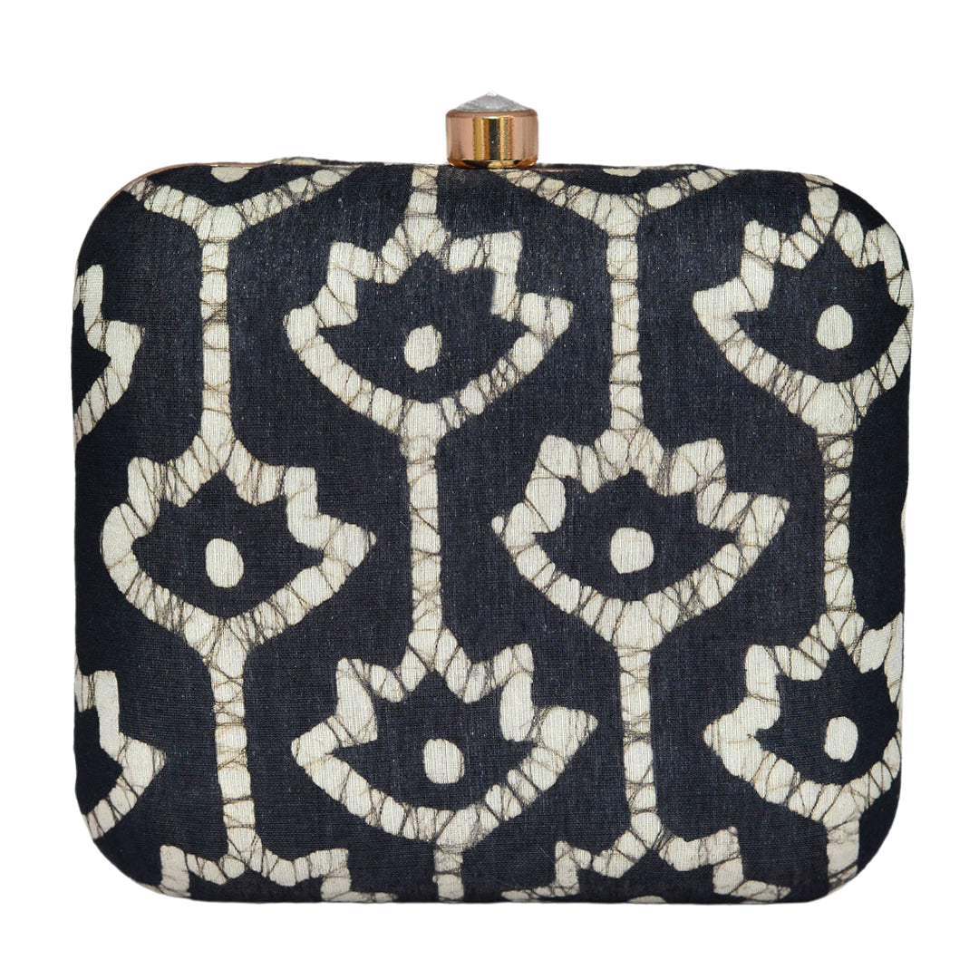 Black Fabric Printed Clutch