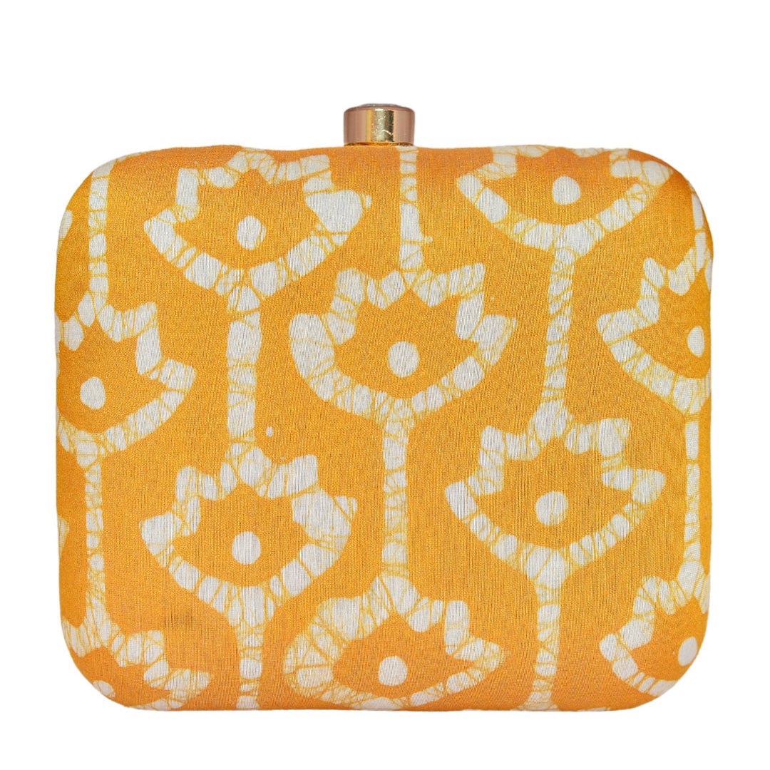 Yellow Fabric Printed Clutch