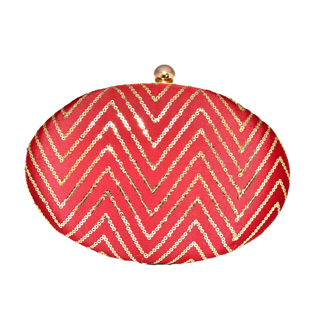 Red Embroidered Oval Clutch