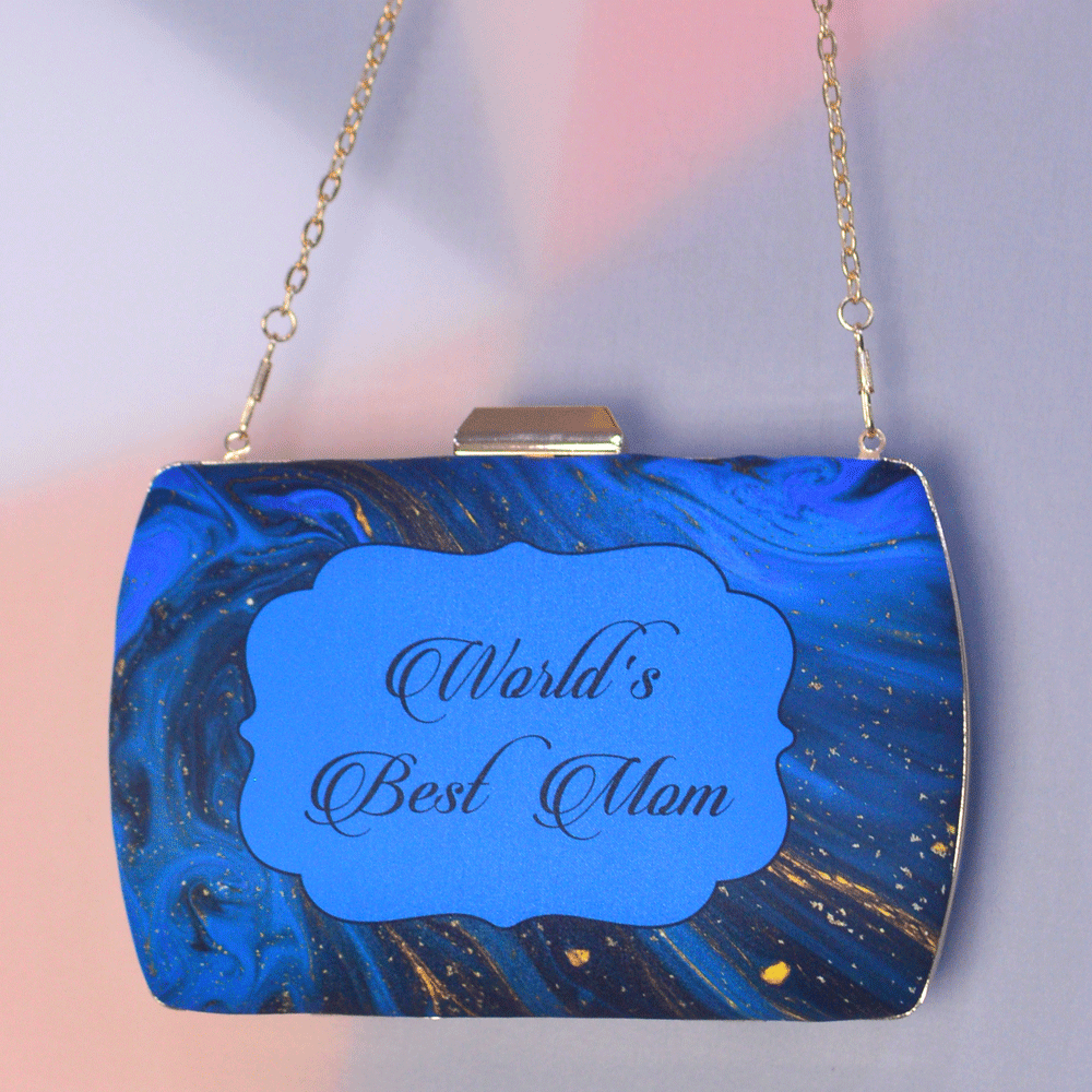 Customised Mother's Day Blue Printed Clutch