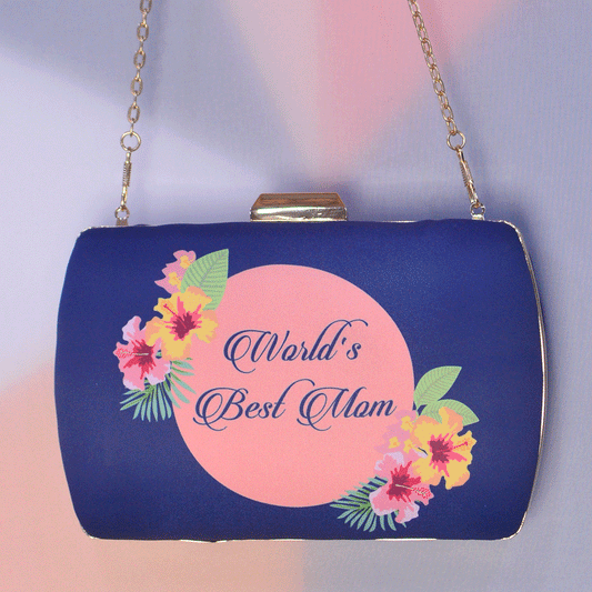 Customised Mother's Day Flower Blue Printed Clutch