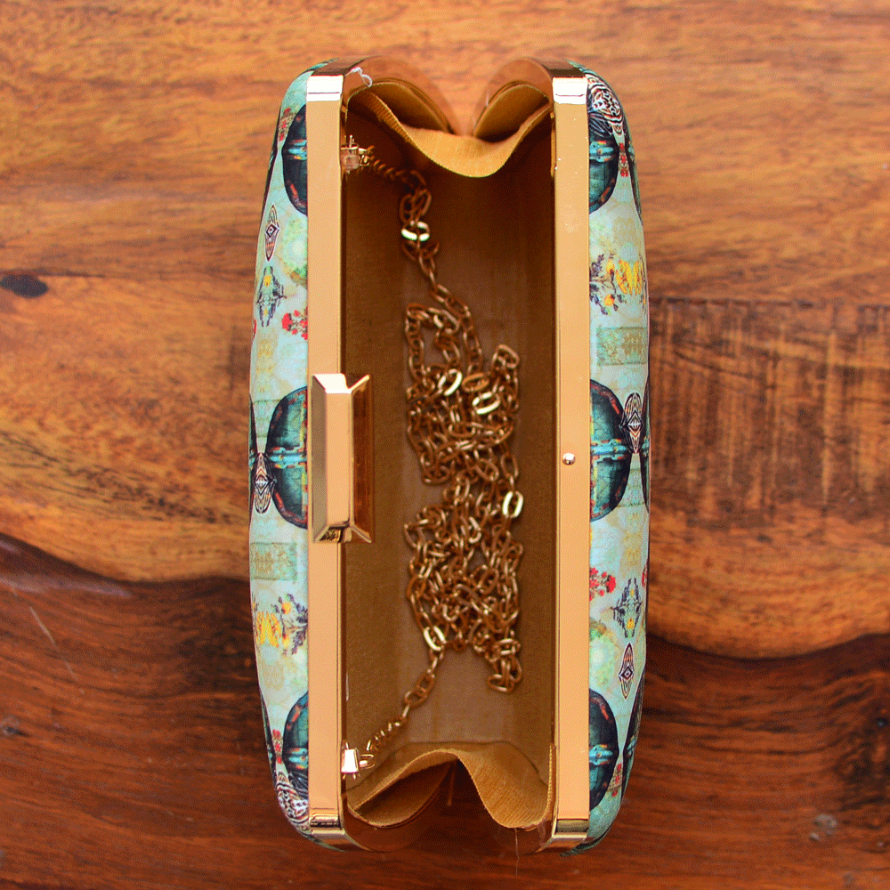 Customised Mother's Day Green Printed Clutch