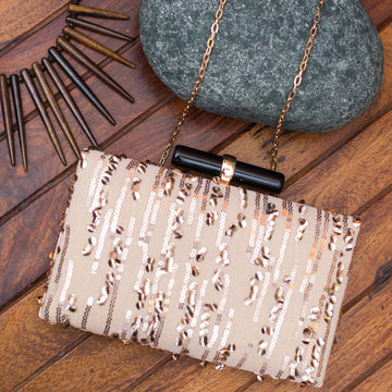 Artklim Baby Pink Clutch With Bright Golden Sequin Work