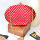 Red Embroidered Oval Clutch