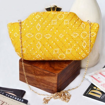 Yellow Embroidered Clutch