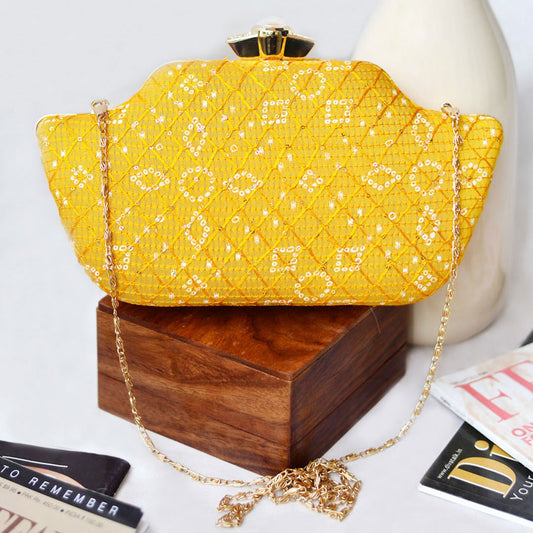 Yellow Embroidered Clutch