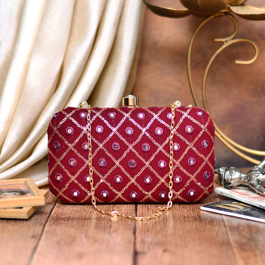Wine Embroidered Clutch