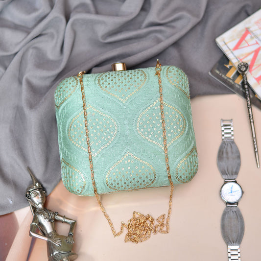 Mint green Embroidered Clutch
